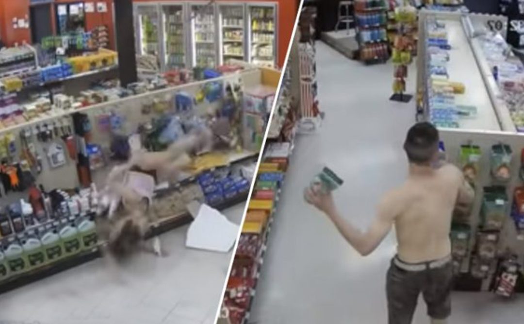 Tienda escenario de cómica persecución
